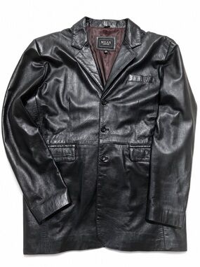 Milan Leather Men’s Black Genuine Leather Blazer Jacket Size 48 Y2K